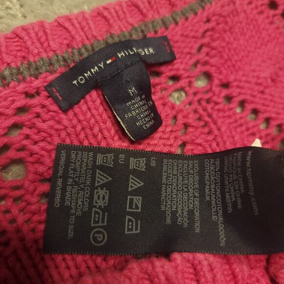 Tommy Hilfiger Women's M Sweater Thick Open Knit Cable Pink Pullover Sweatshirt - Picture 4 of 7